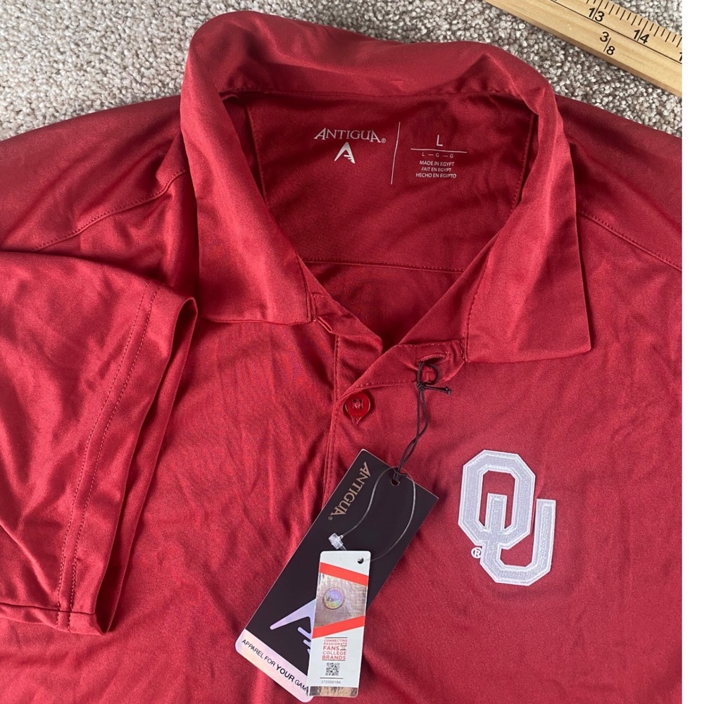 Antigua Oklahoma Sooners Mens Large Tribute Polo Shirt Crimson Red OU 104197 NEW